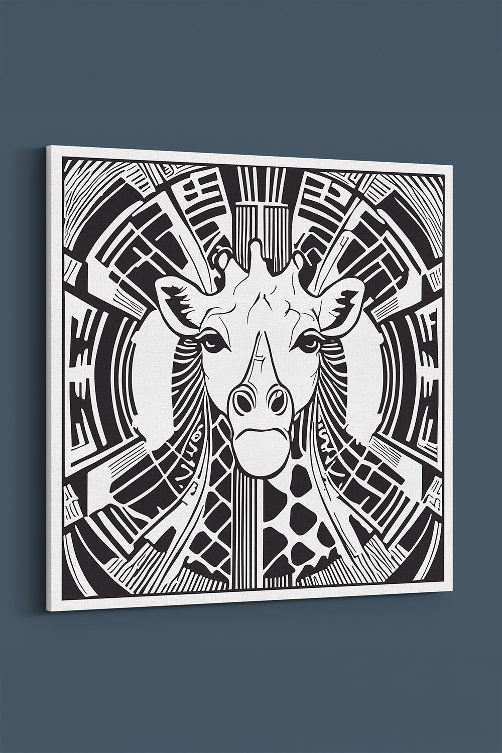 Giraffe Line Art Black & White Canvas Wall Art