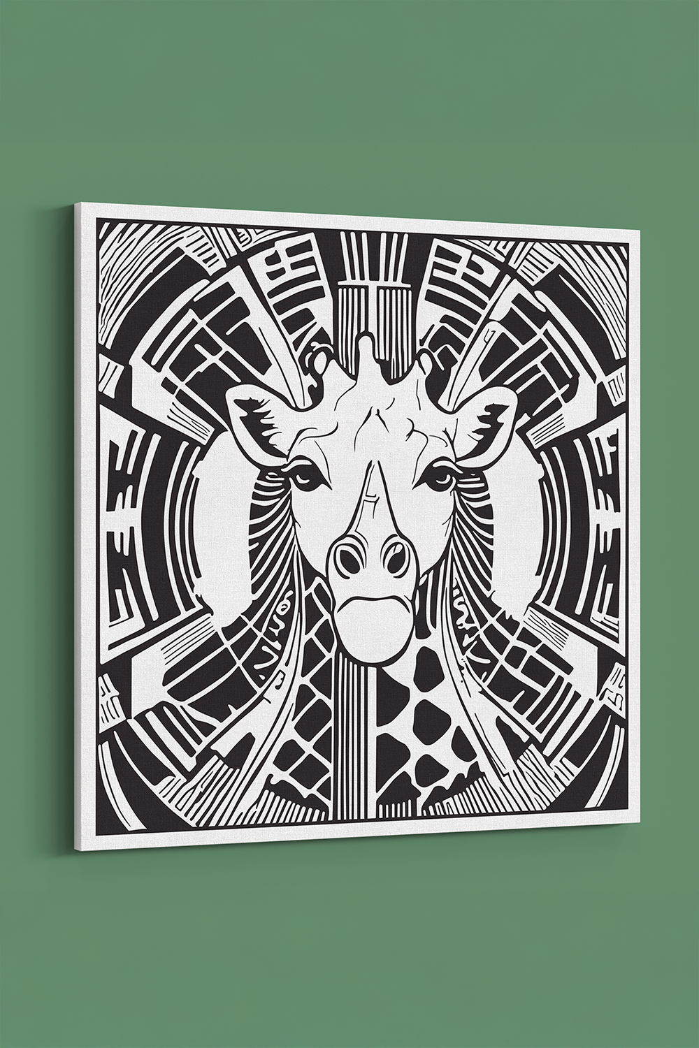 Giraffe Line Art Black & White Canvas Wall Art