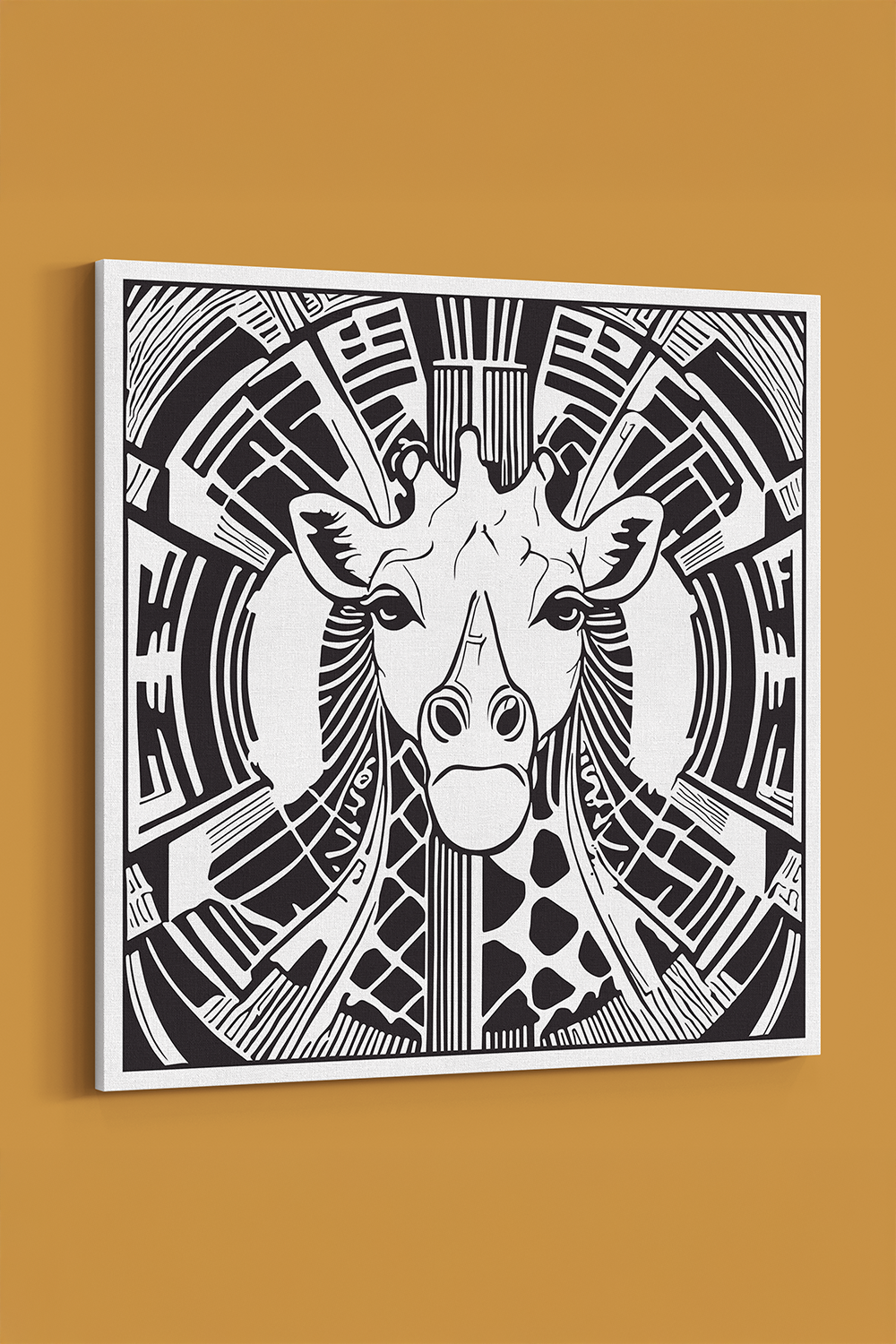Giraffe Line Art Black & White Canvas Wall Art