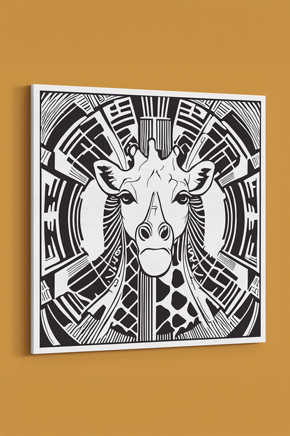 Giraffe Line Art Black & White Canvas Wall Art