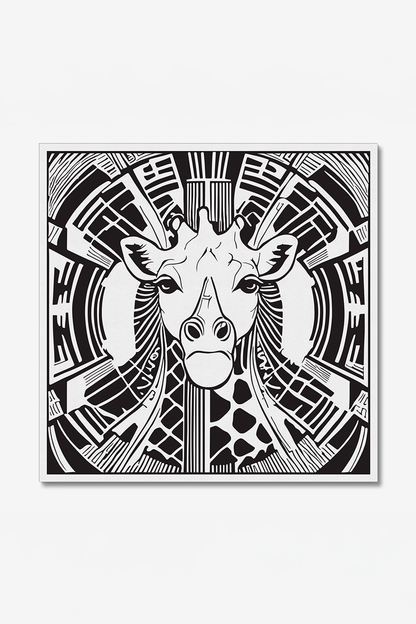 Giraffe Line Art Black & White Canvas Wall Art