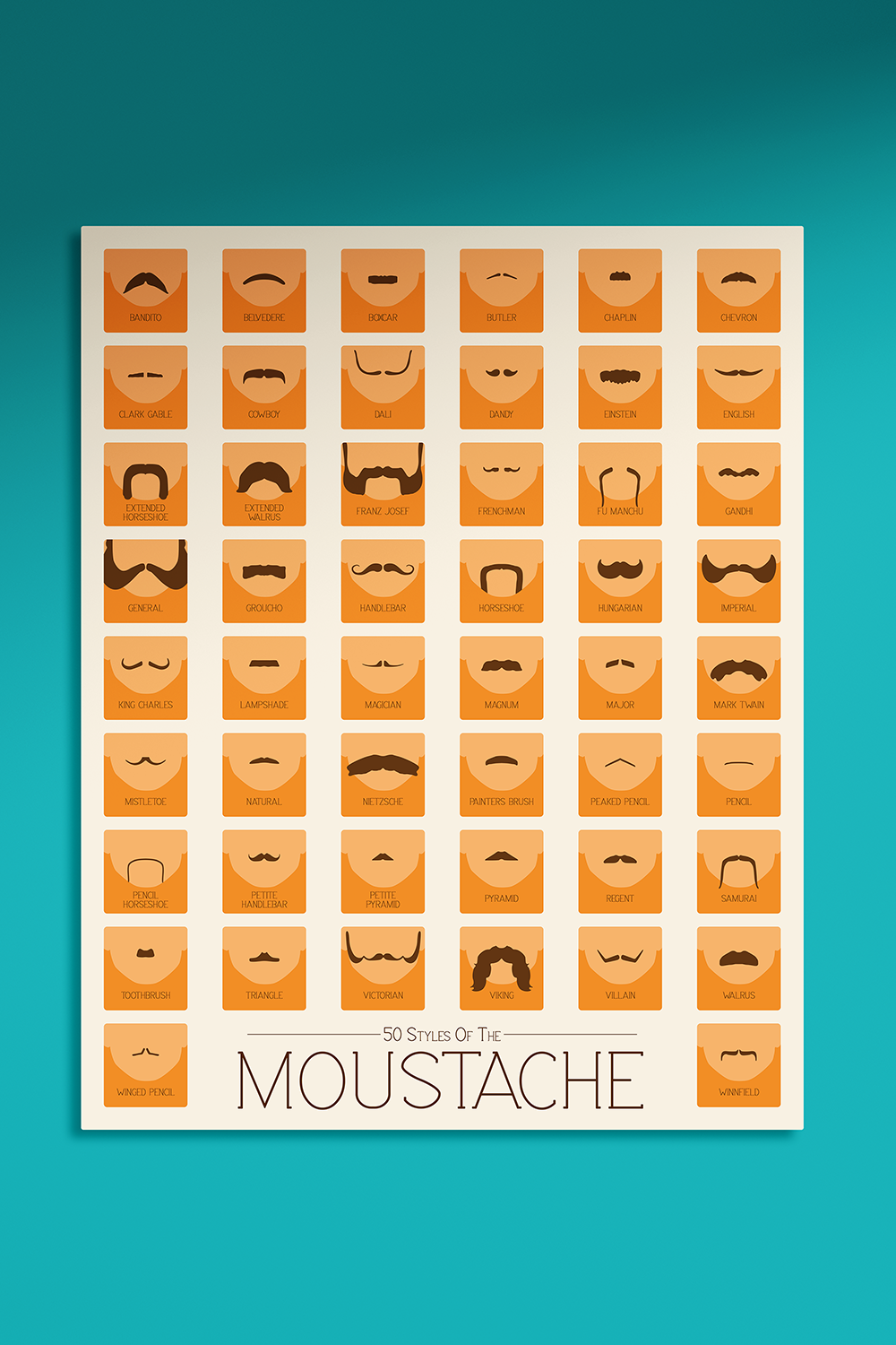 Moustache Orange Metal Wall Art