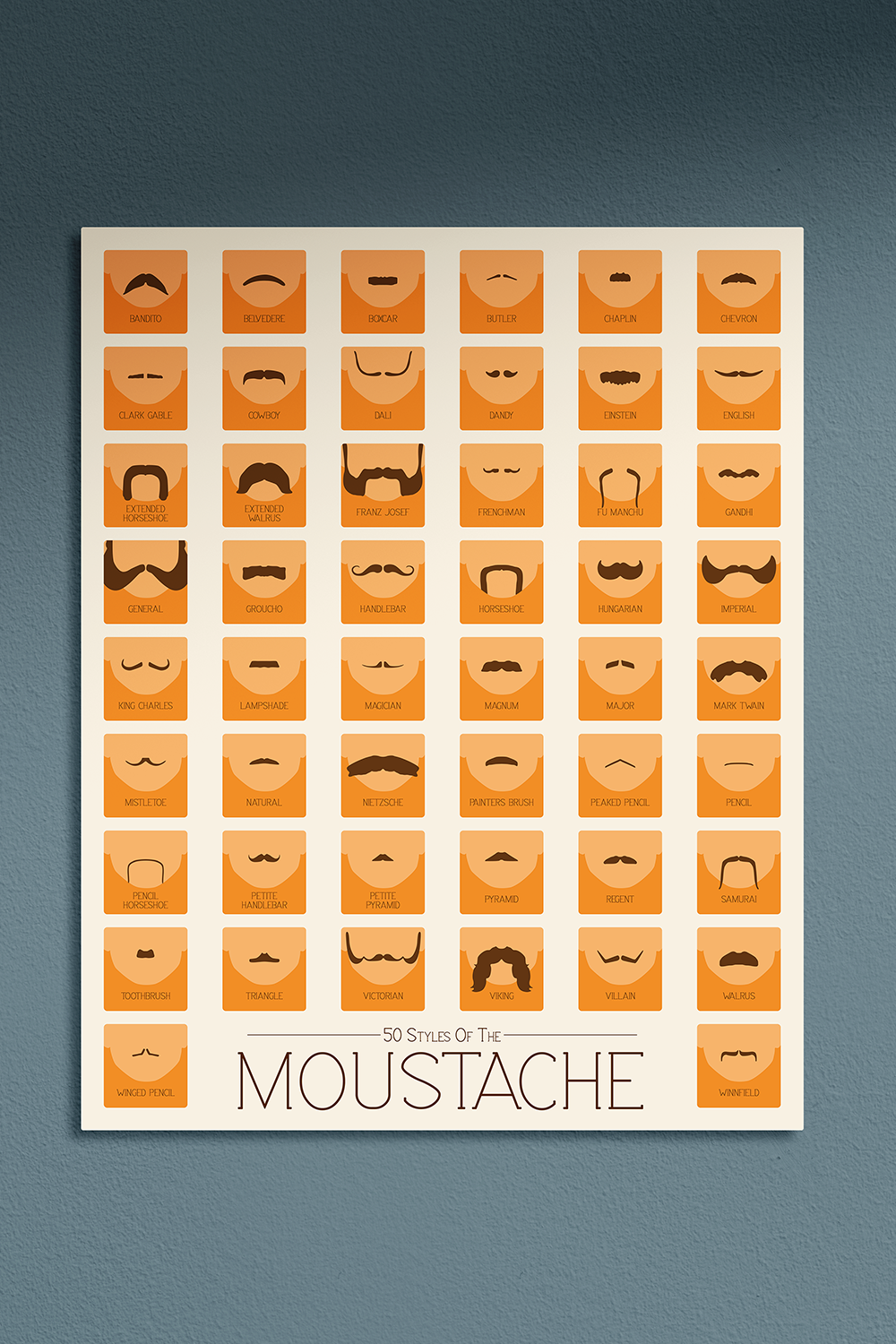 Moustache Orange Metal Wall Art