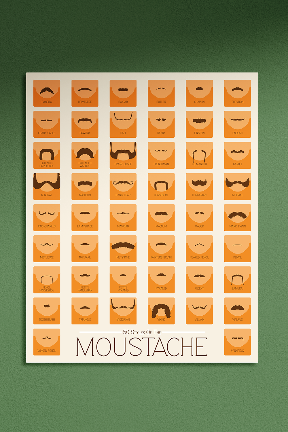 Moustache Orange Metal Wall Art