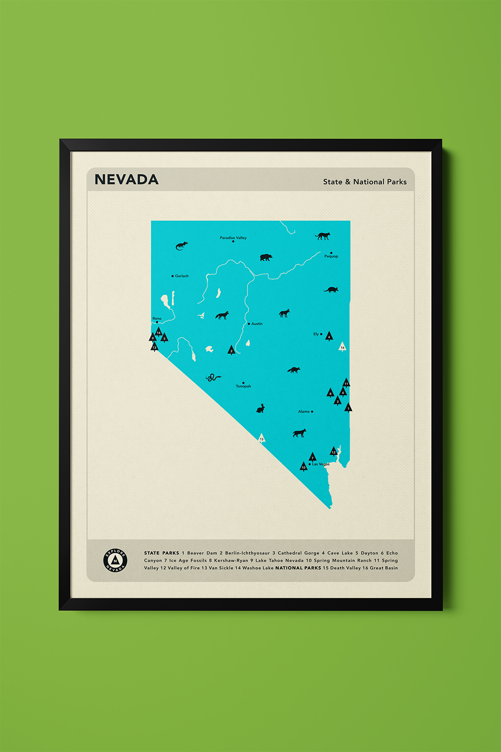 Nevada State & National Parks Map Art Print