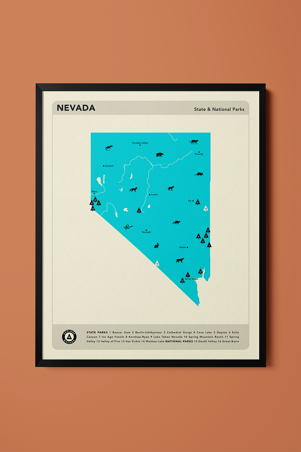 Nevada State & National Parks Map Art Print