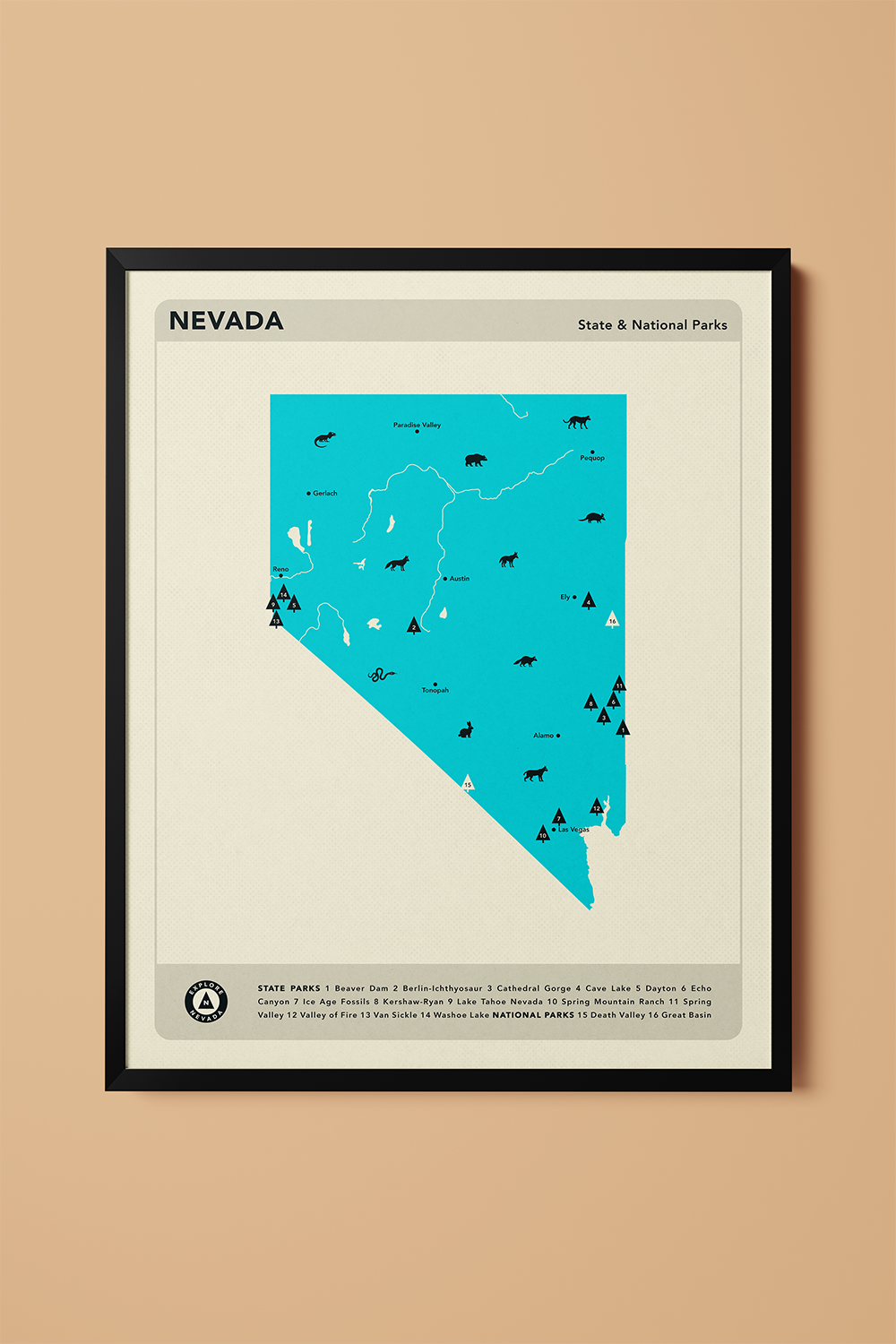 Nevada State & National Parks Map Art Print