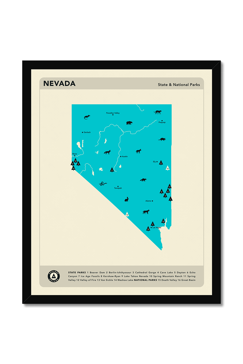 Nevada State & National Parks Map Art Print