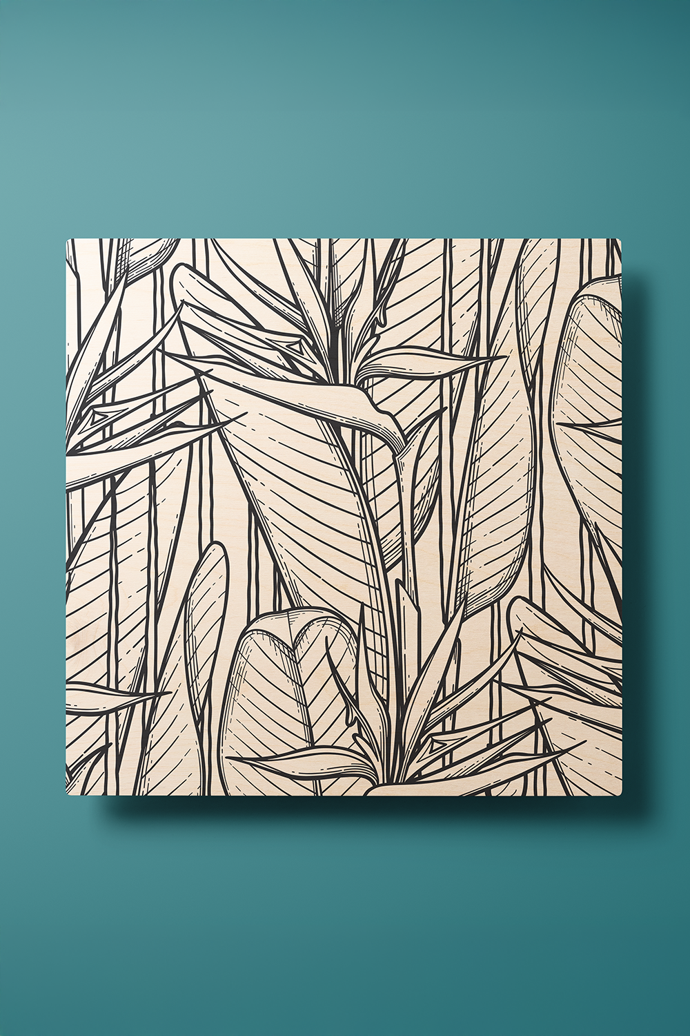 Emerald Veins I Line Art Black & White Wood Wall Art