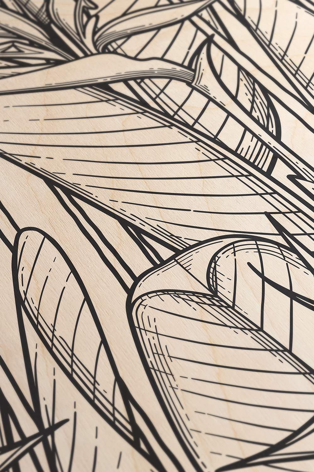 Emerald Veins I Line Art Black & White Wood Wall Art