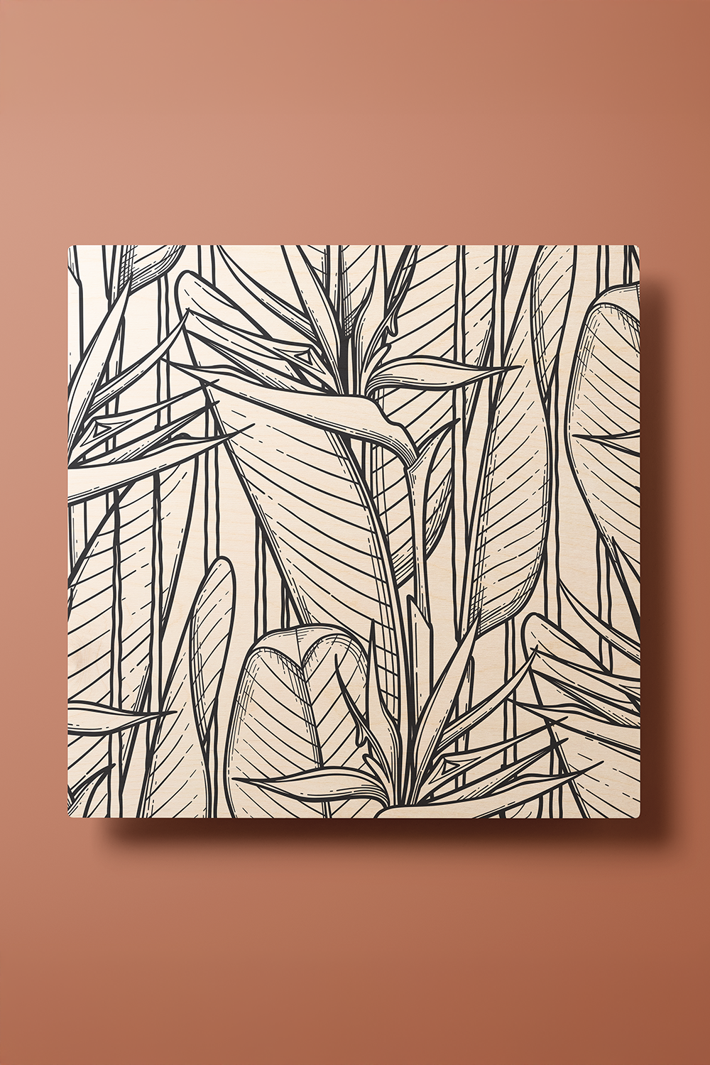 Emerald Veins I Line Art Black & White Wood Wall Art