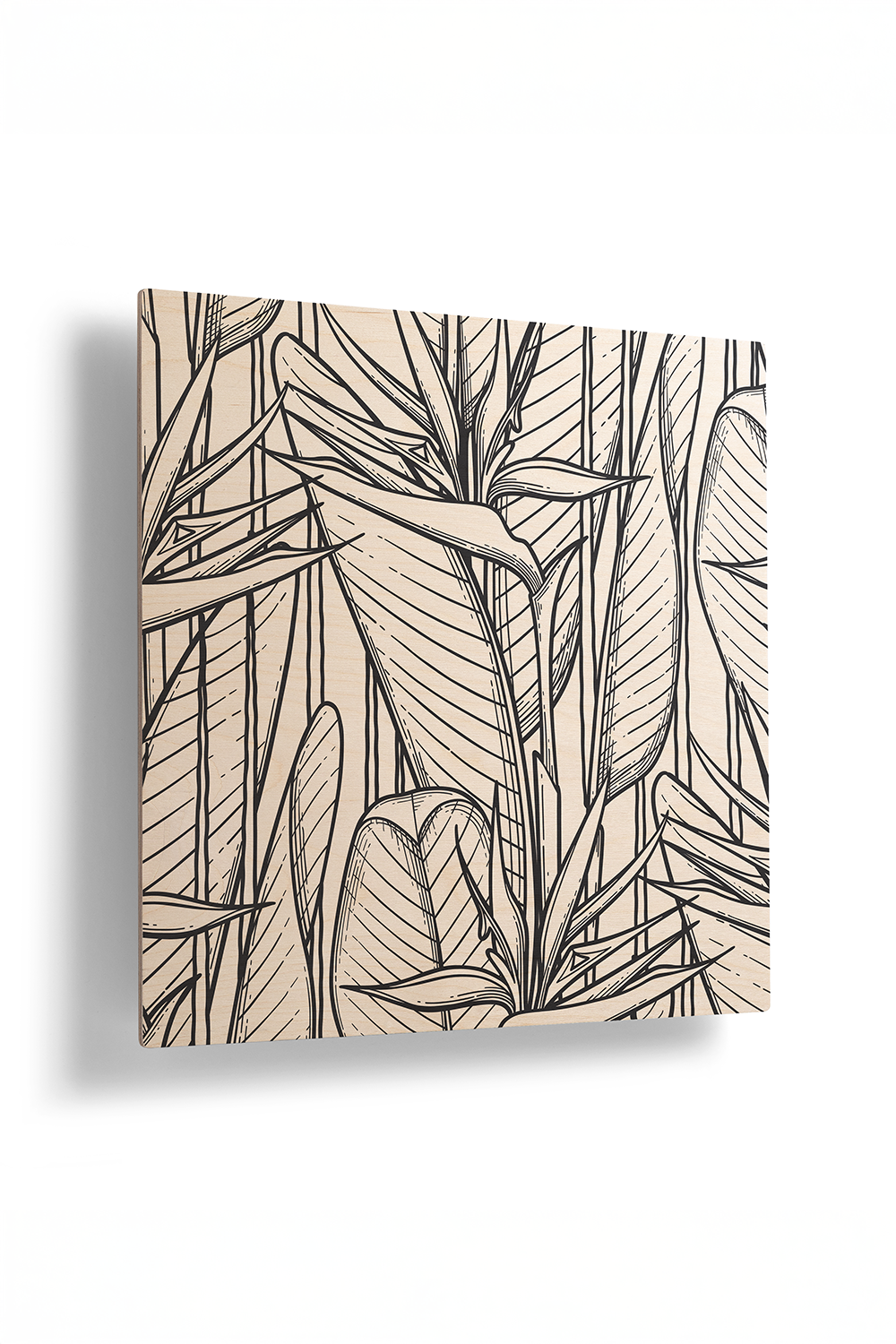 Emerald Veins I Line Art Black & White Wood Wall Art