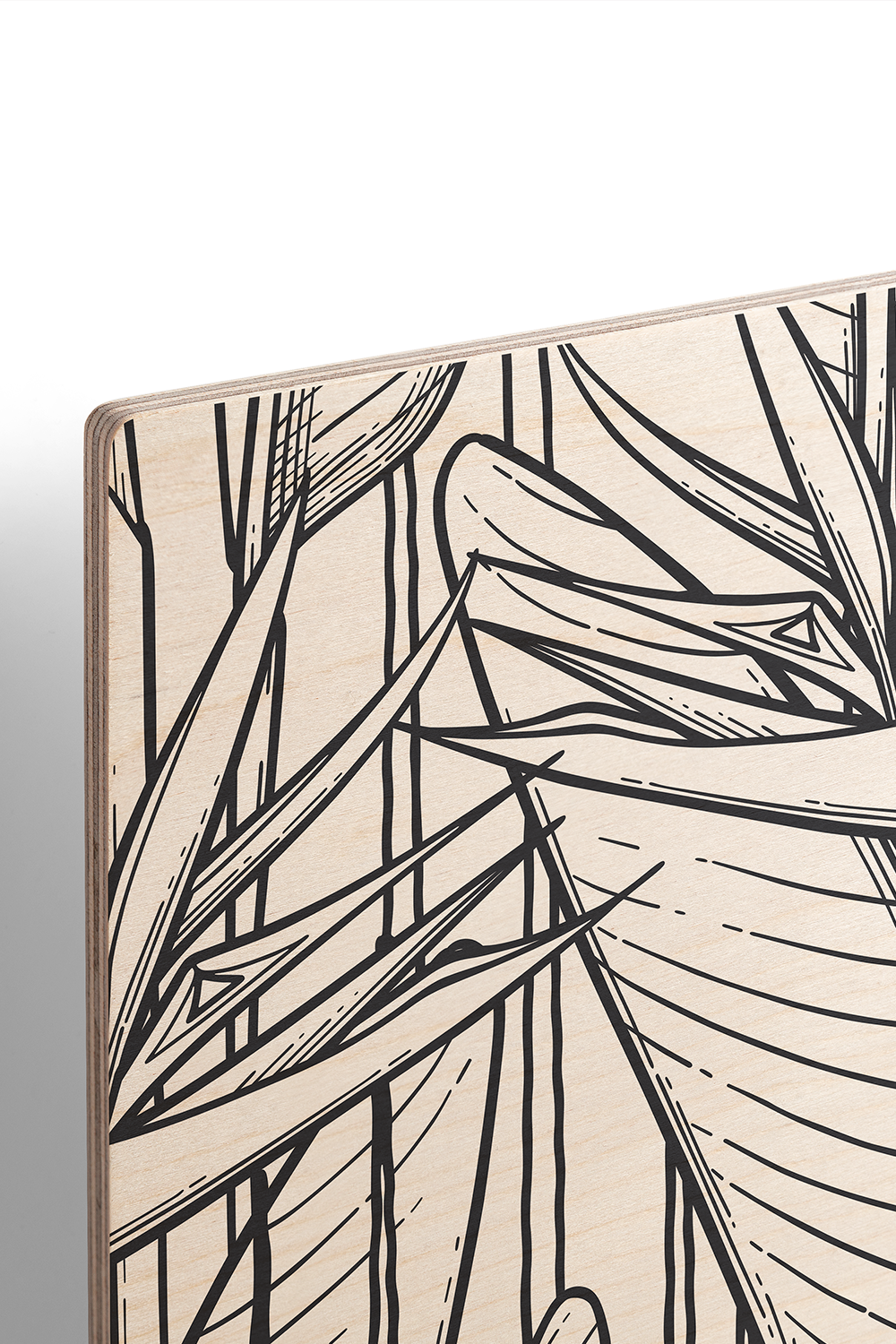 Emerald Veins I Line Art Black & White Wood Wall Art