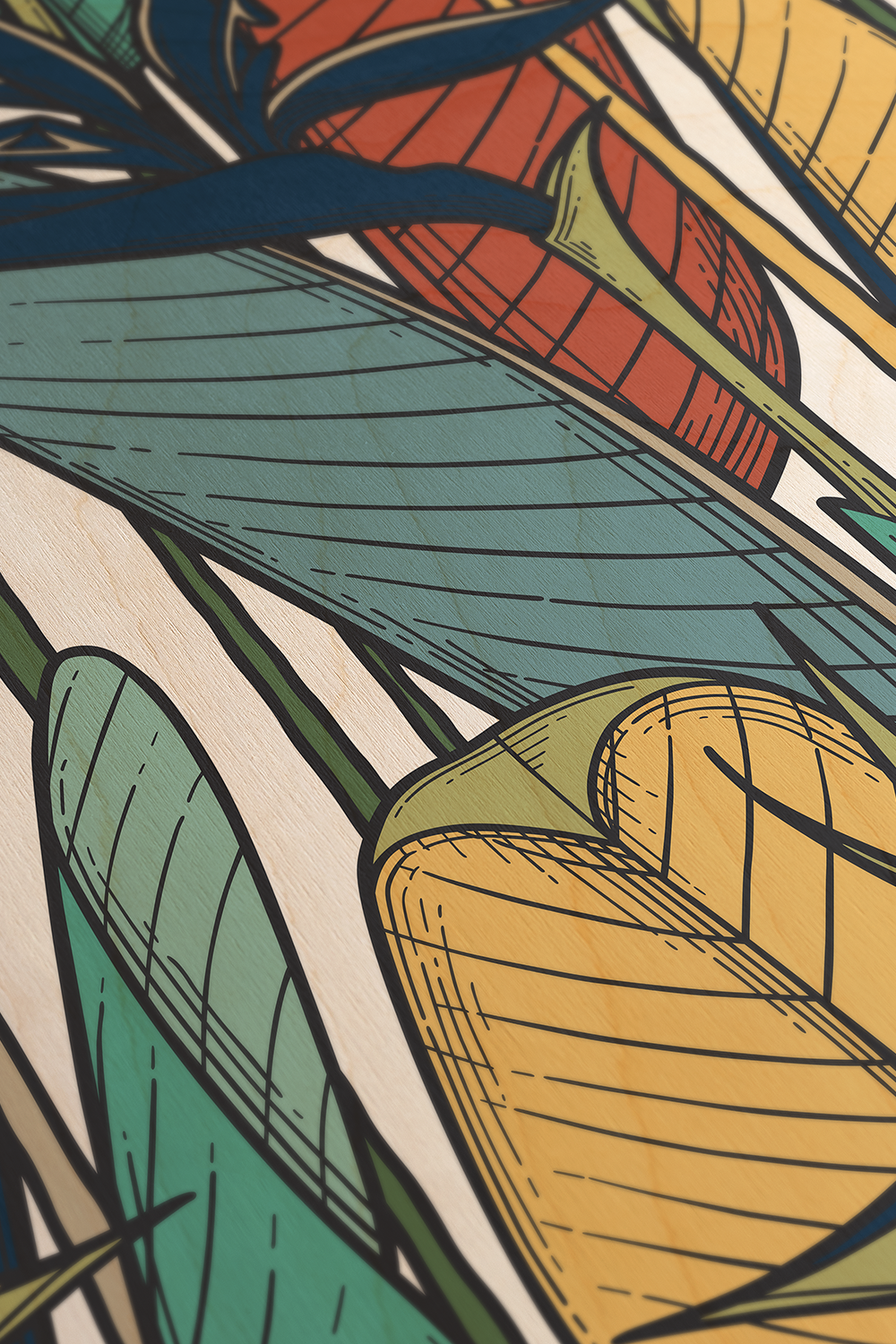 Emerald Veins II Line Art Multicolor Wood Wall Art