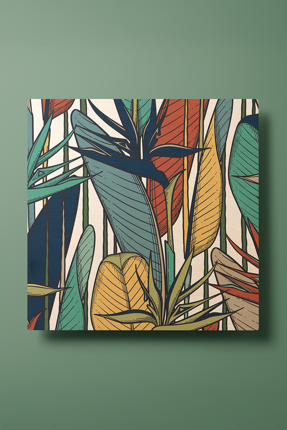Emerald Veins II Line Art Multicolor Wood Wall Art