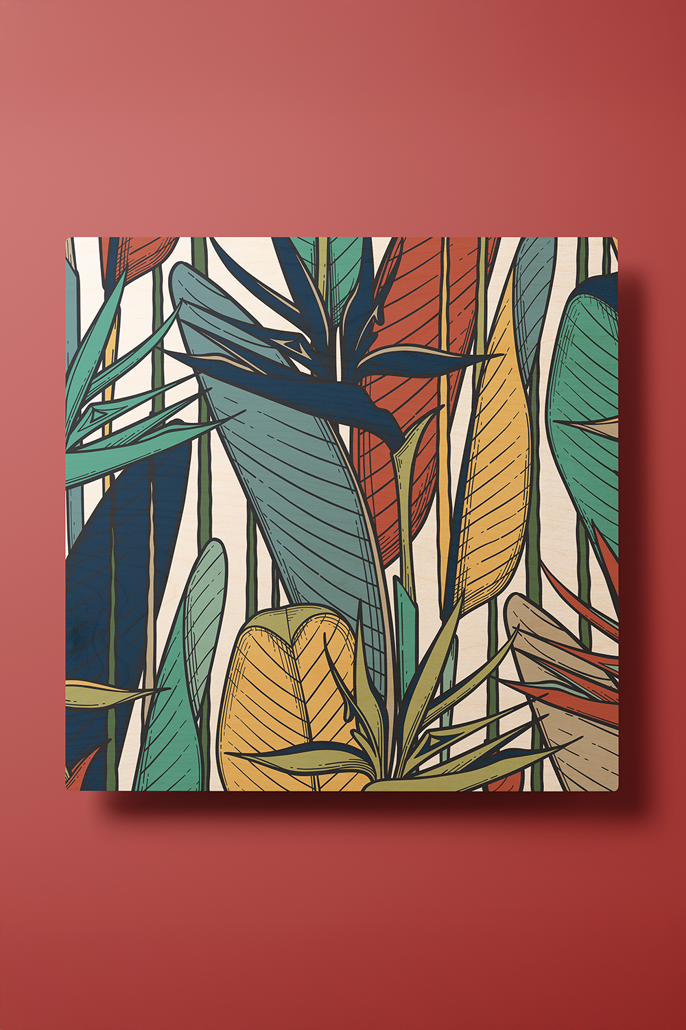 Emerald Veins II Line Art Multicolor Wood Wall Art