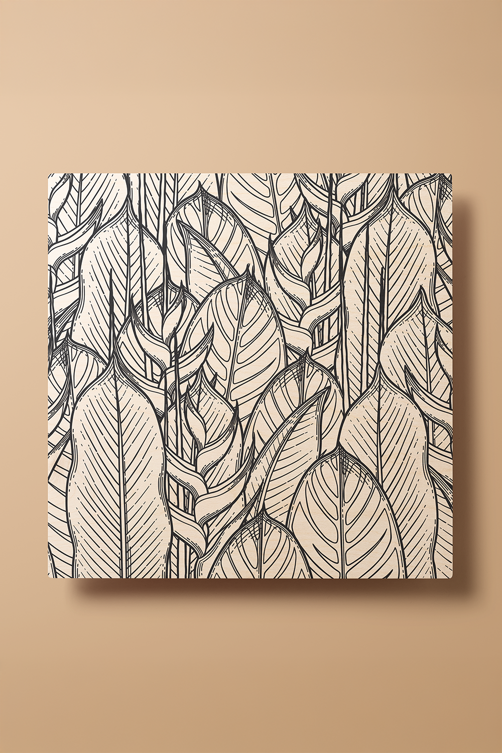 Foliage Dreams I Line Art Black & White Wood Wall Art