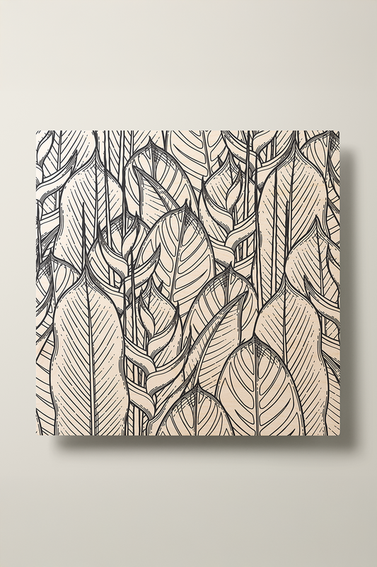 Foliage Dreams I Line Art Black & White Wood Wall Art