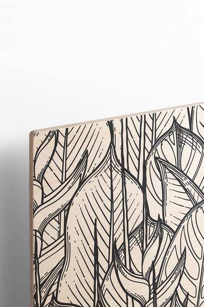 Foliage Dreams I Line Art Black & White Wood Wall Art