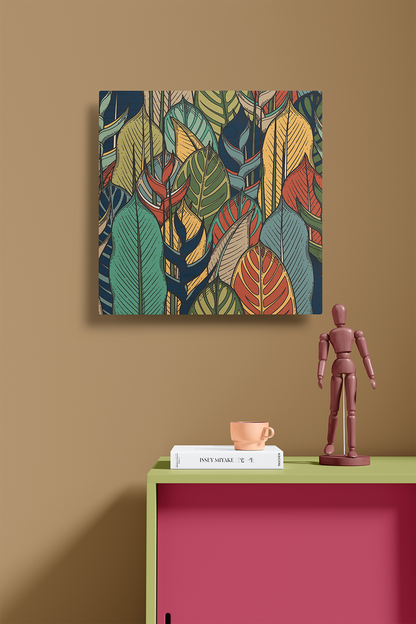 Foliage Dreams II Line Art Multicolor Wood Wall Art