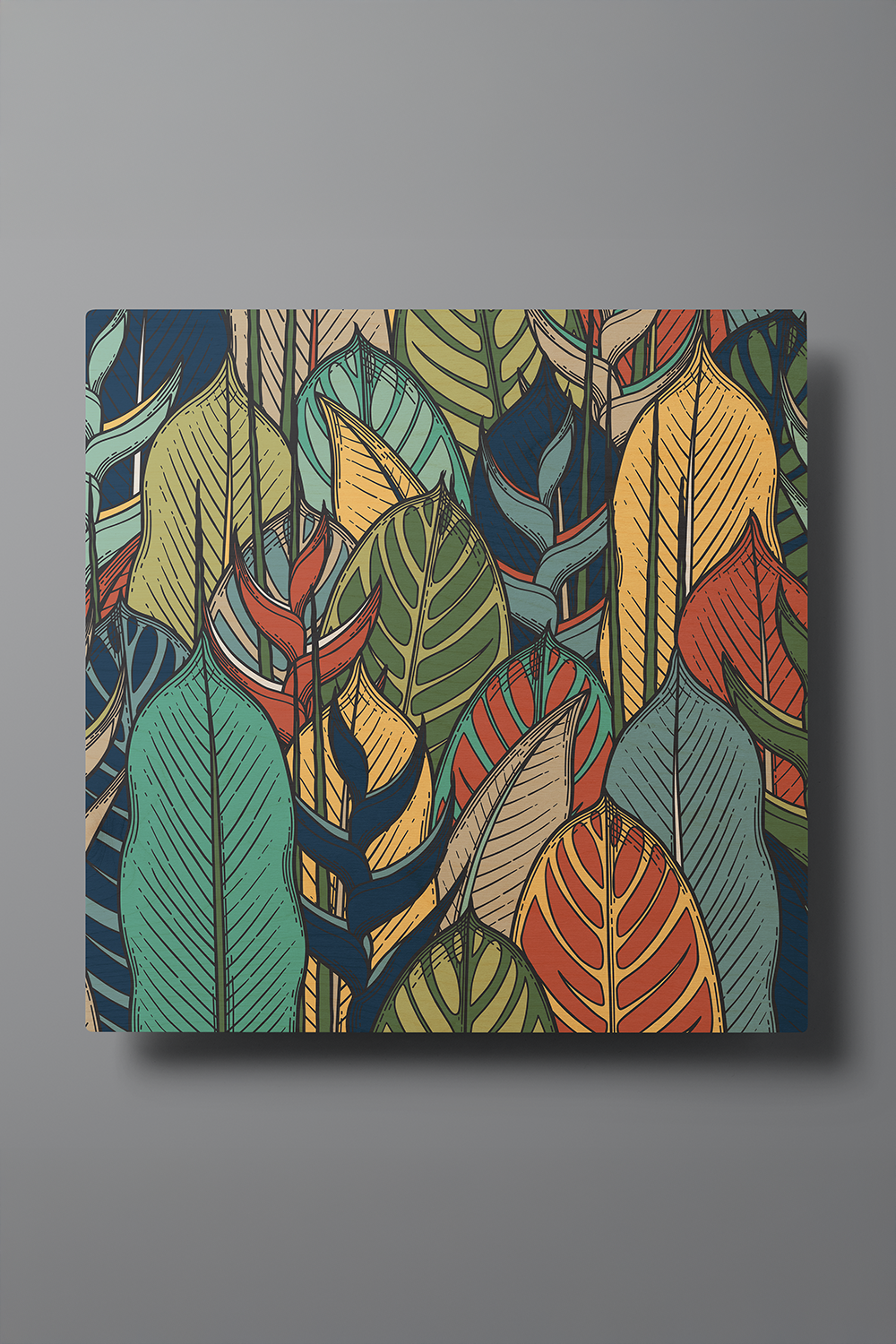 Foliage Dreams II Line Art Multicolor Wood Wall Art