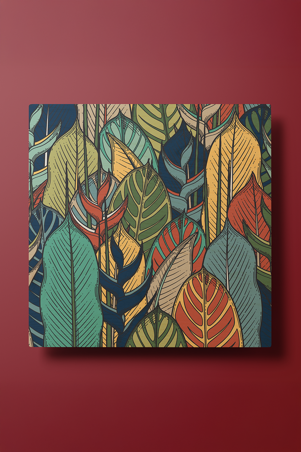 Foliage Dreams II Line Art Multicolor Wood Wall Art