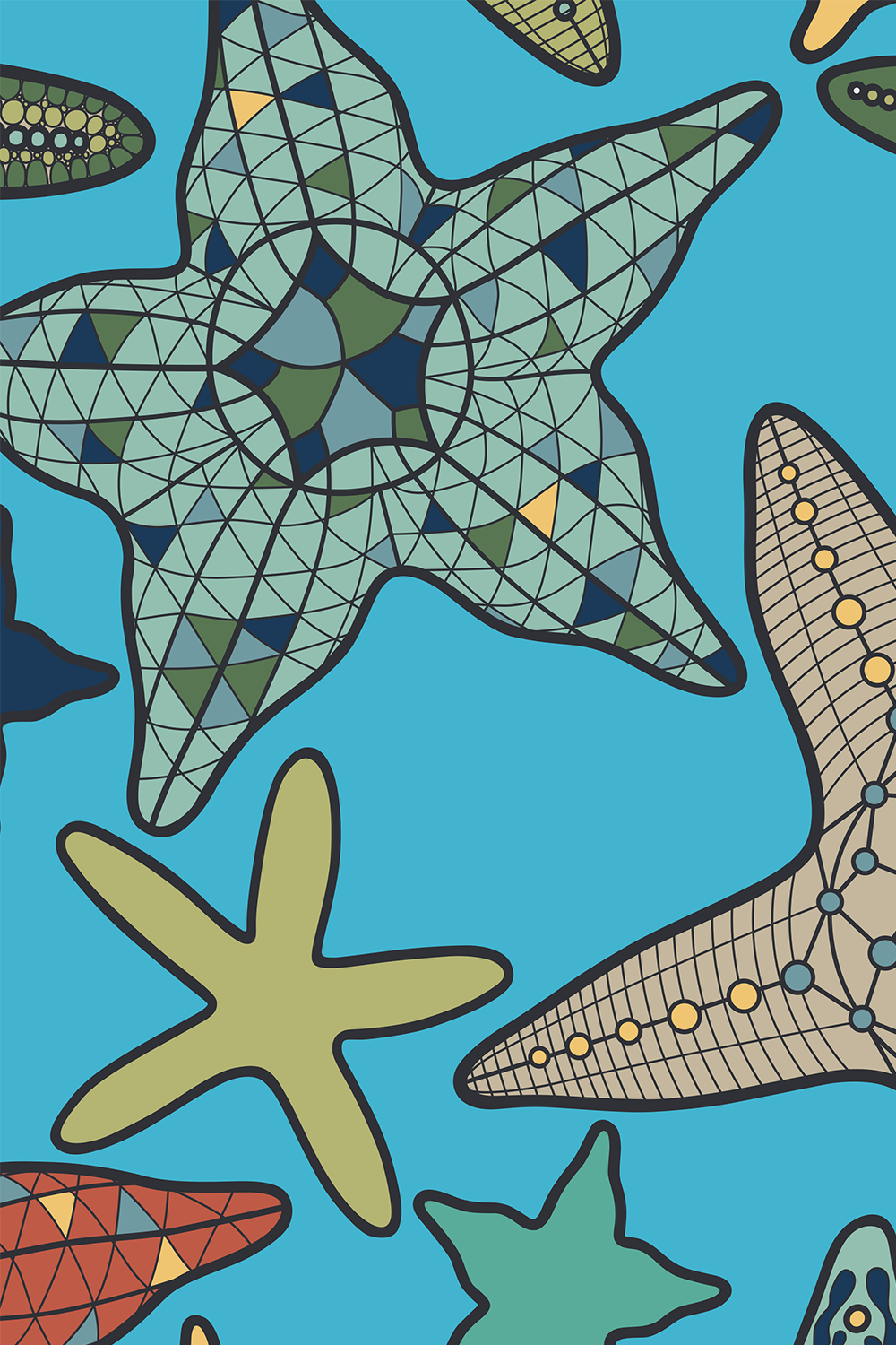 Starfish Modern Multicolor Canvas Wall Art