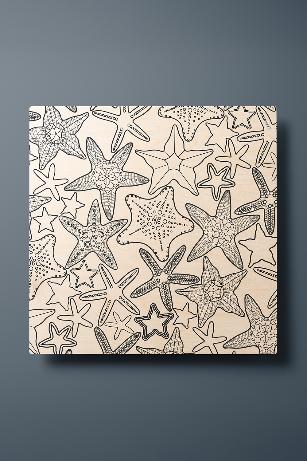 Starfish Line Art Black & White Wood Wall Art