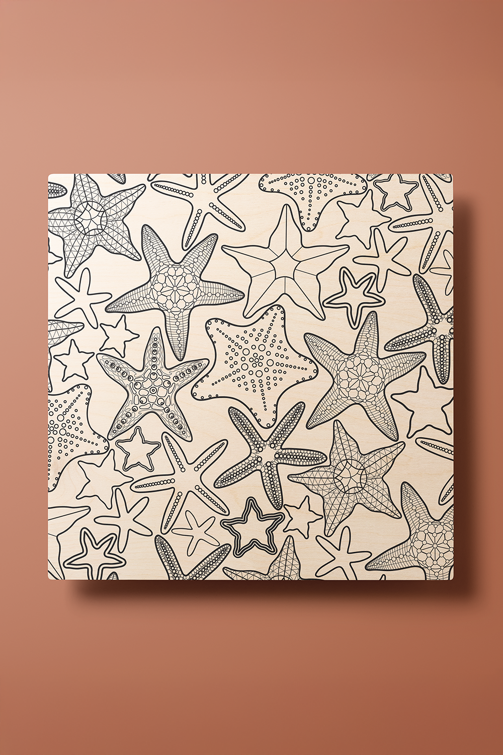 Starfish Line Art Black & White Wood Wall Art