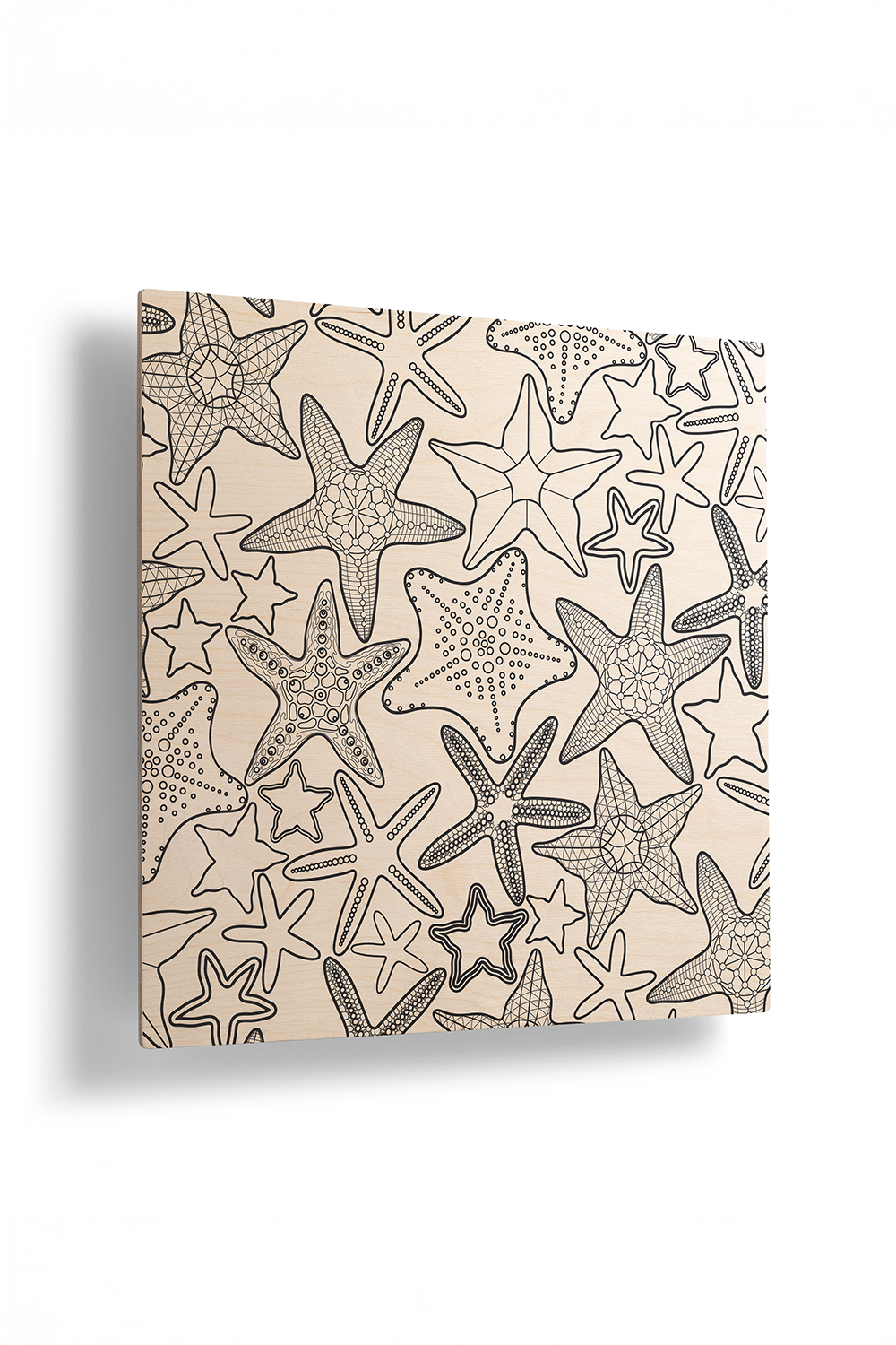 Starfish Line Art Black & White Wood Wall Art