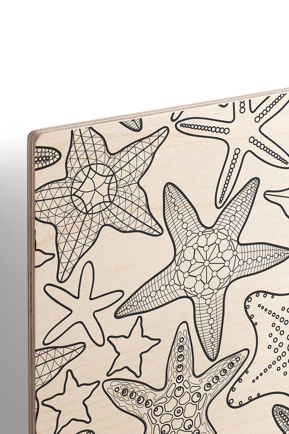 Starfish Line Art Black & White Wood Wall Art