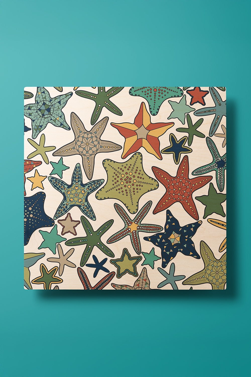 Starfish Line Art Multicolor Wood Wall Art