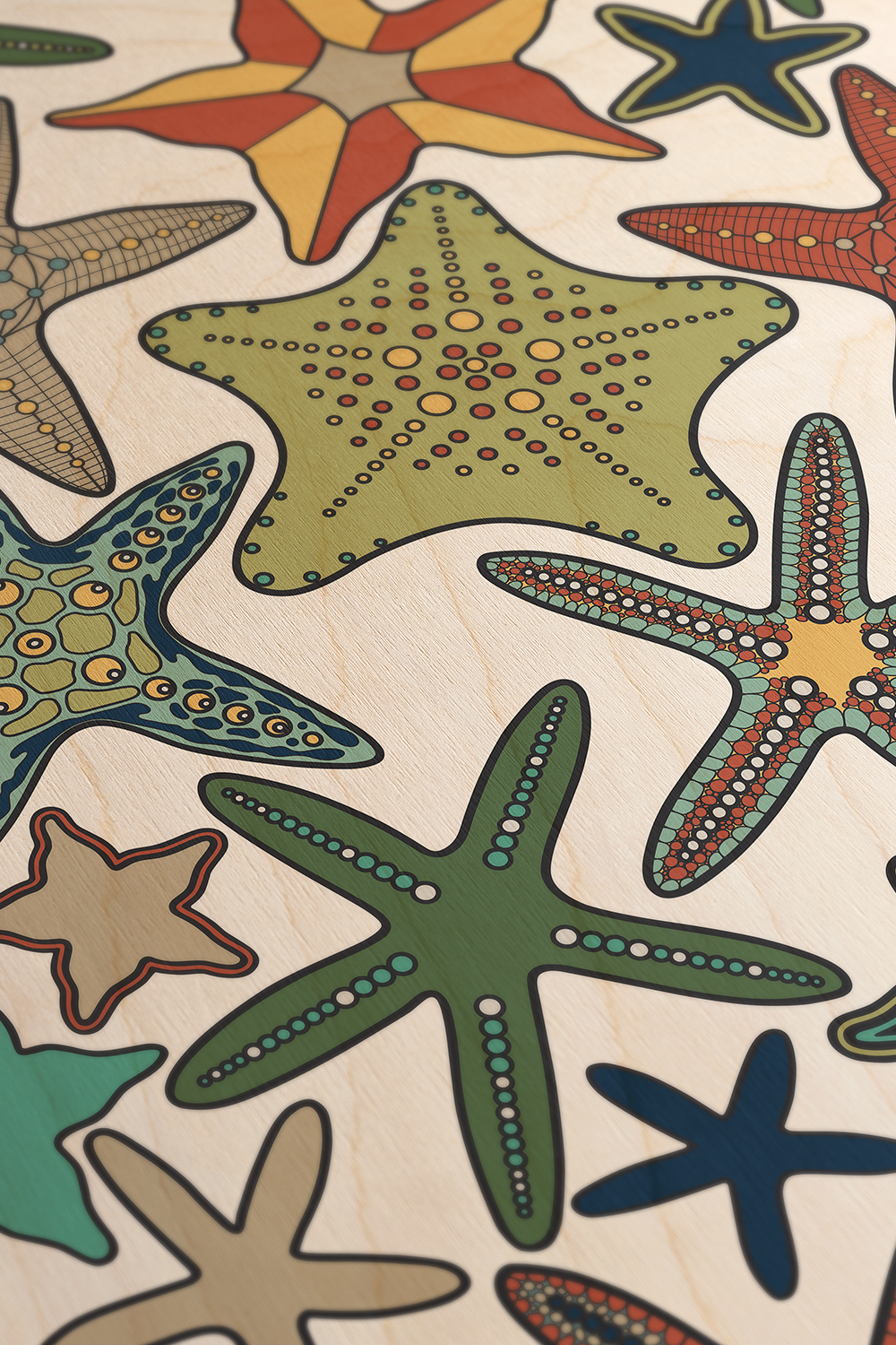 Starfish Line Art Multicolor Wood Wall Art