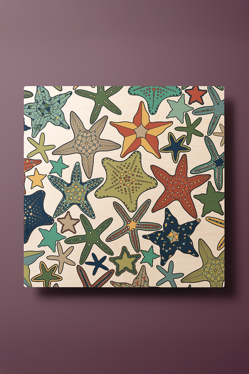 Starfish Line Art Multicolor Wood Wall Art