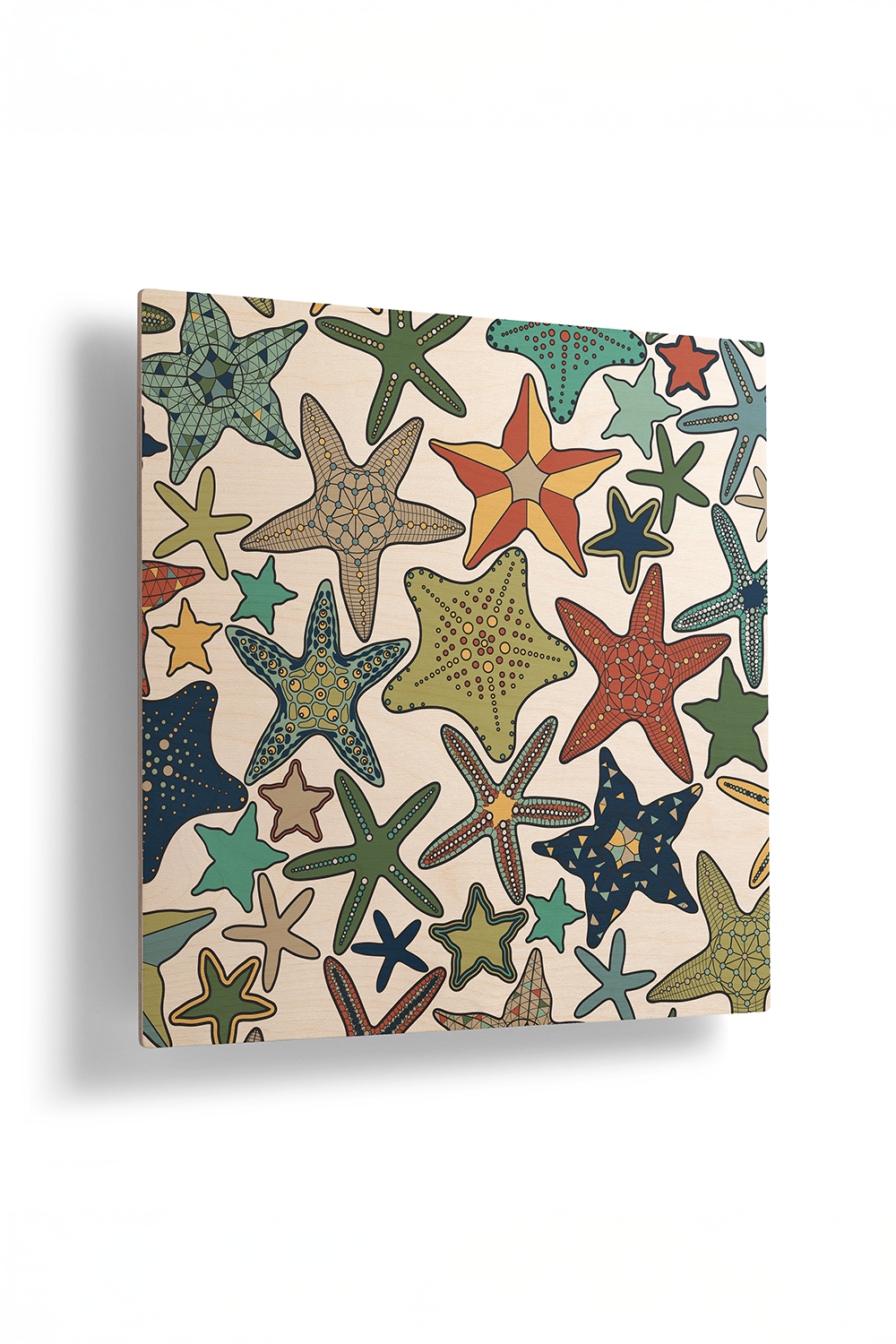 Starfish Line Art Multicolor Wood Wall Art