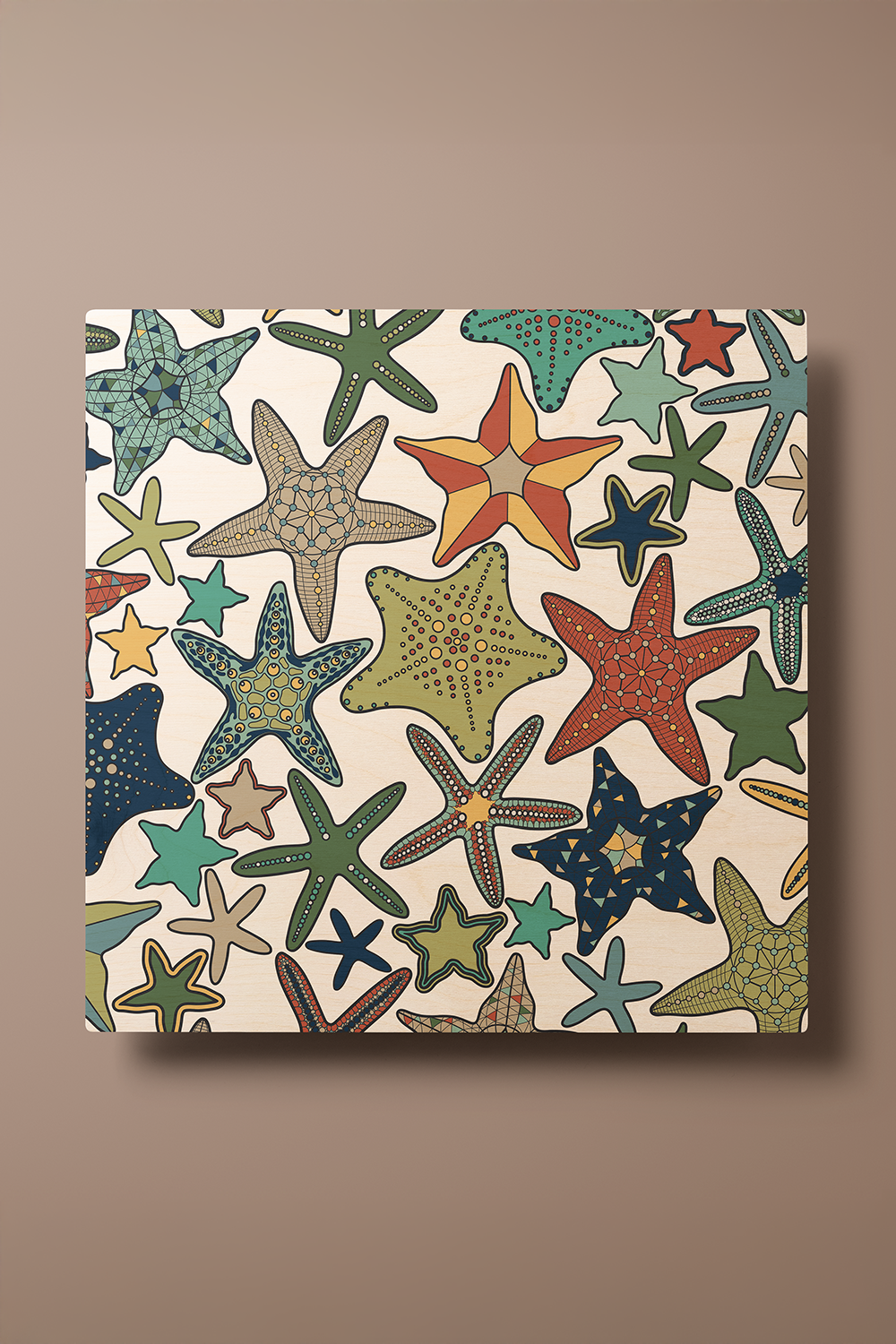 Starfish Line Art Multicolor Wood Wall Art