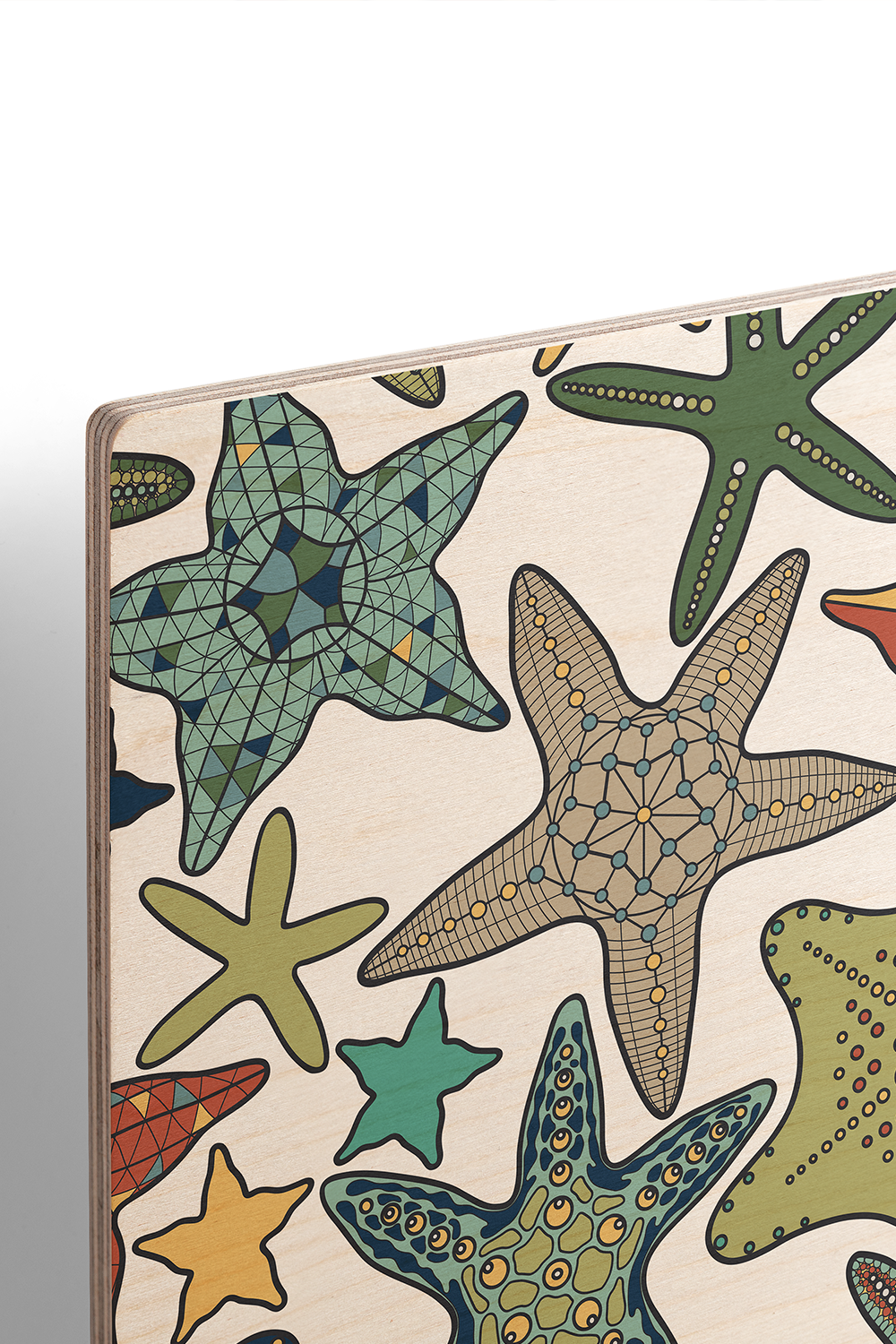 Starfish Line Art Multicolor Wood Wall Art