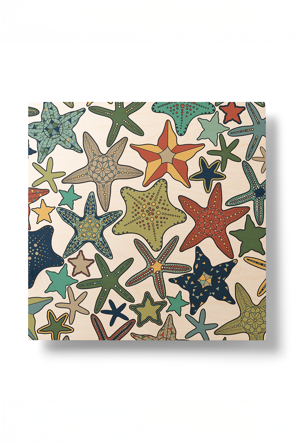 Starfish Line Art Multicolor Wood Wall Art