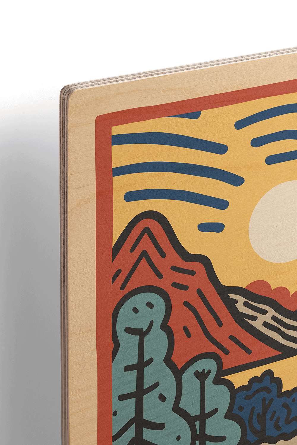 Sunrise I Line Art Multicolor Wood Wall Art