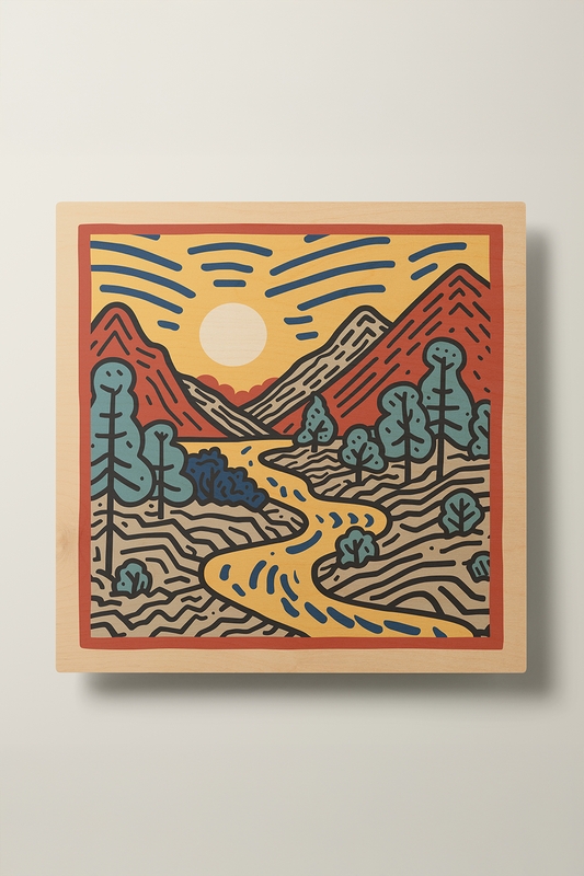 Sunrise I Line Art Multicolor Wood Wall Art