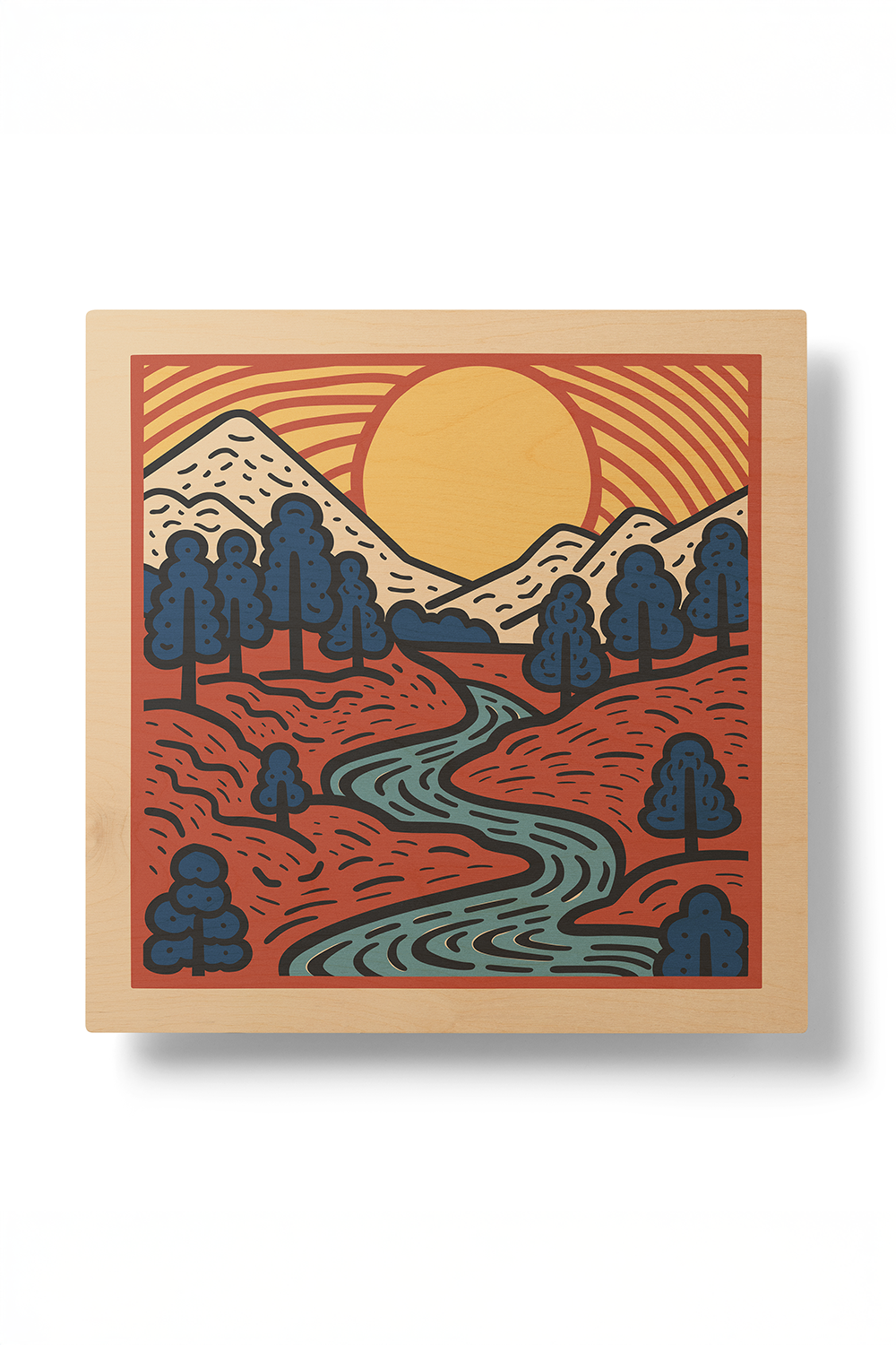 Sunrise II Line Art Multicolor Wood Wall Art