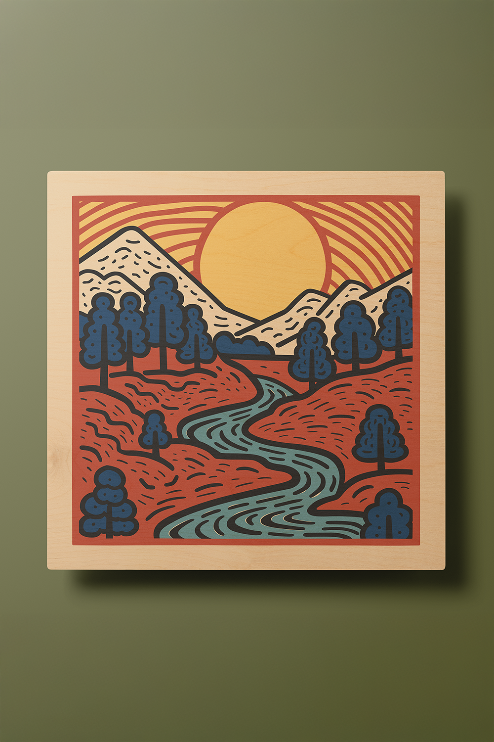 Sunrise II Line Art Multicolor Wood Wall Art