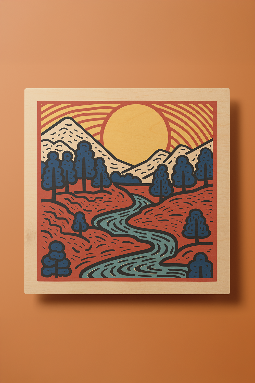 Sunrise II Line Art Multicolor Wood Wall Art