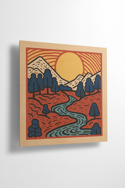 Sunrise II Line Art Multicolor Wood Wall Art