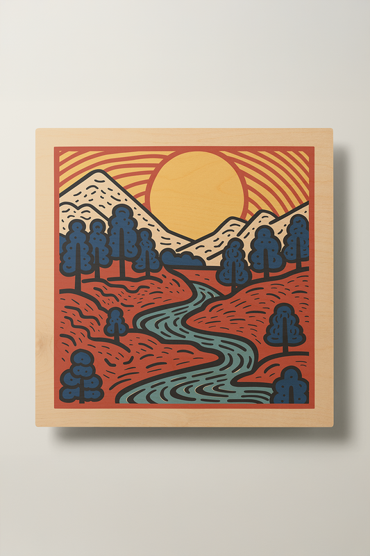 Sunrise II Line Art Multicolor Wood Wall Art