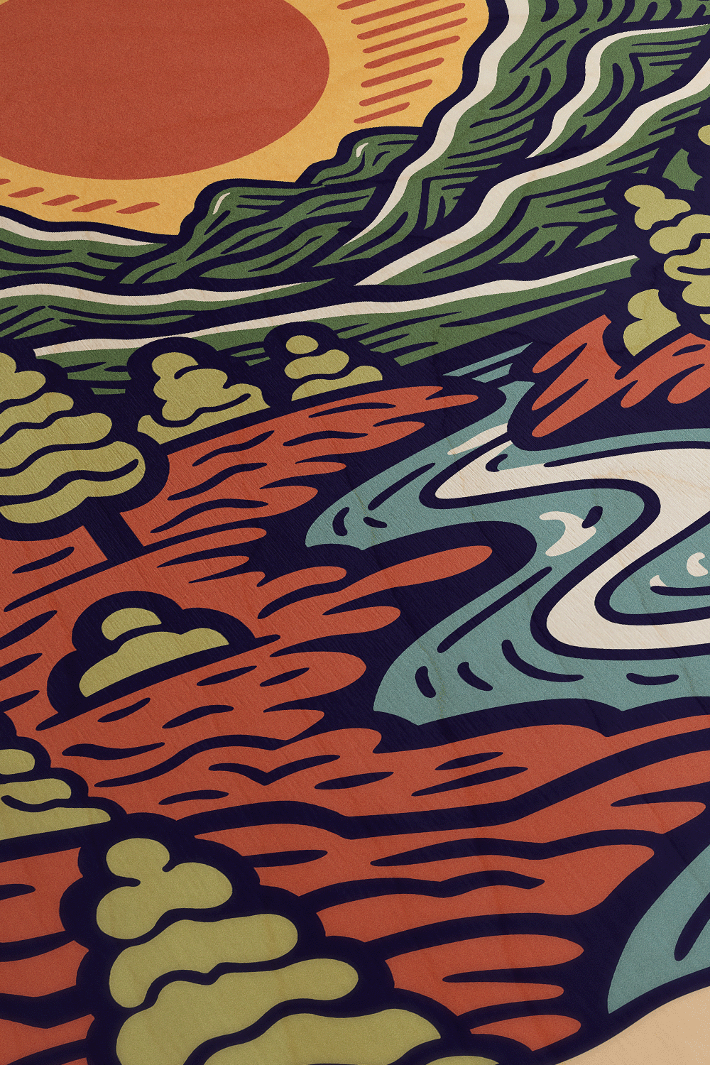Sunrise III Line Art Multicolor Wood Wall Art