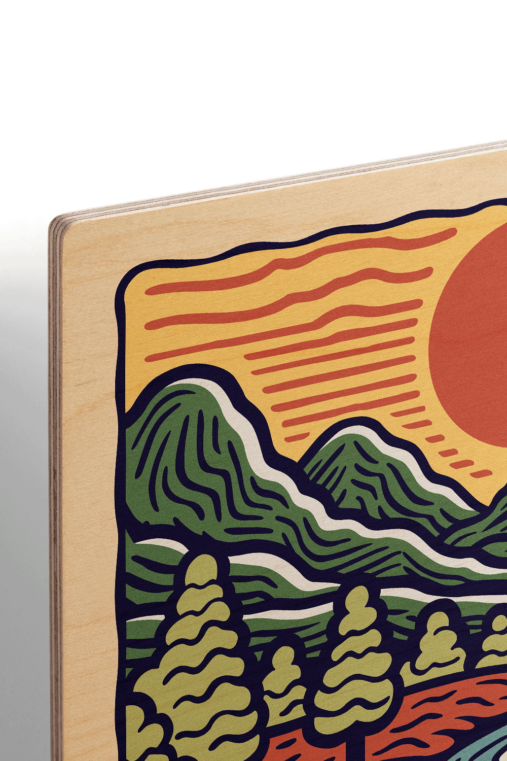 Sunrise III Line Art Multicolor Wood Wall Art