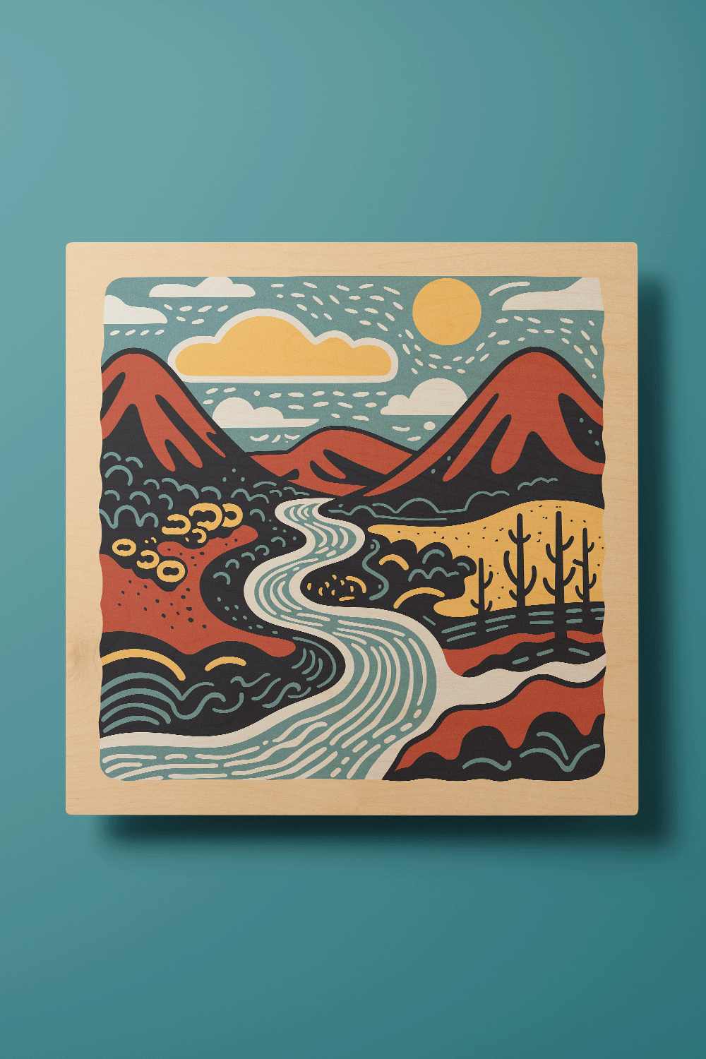 Sunrise IV Line Art Multicolor Wood Wall Art