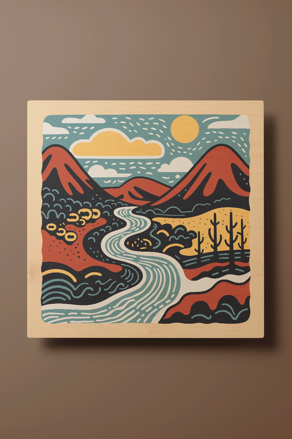 Sunrise IV Line Art Multicolor Wood Wall Art