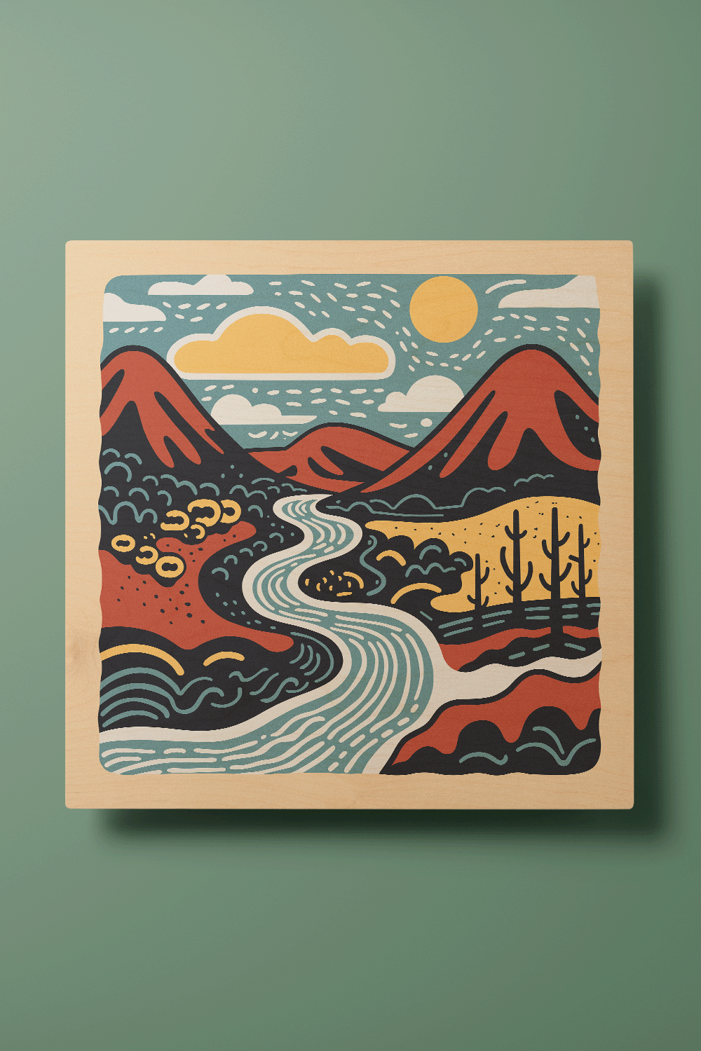 Sunrise IV Line Art Multicolor Wood Wall Art